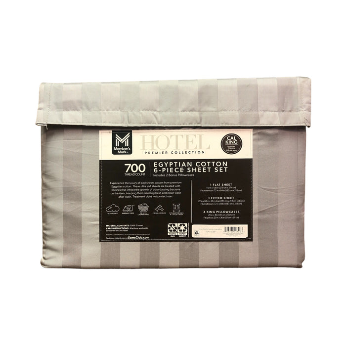 Member's Mark Hotel Premier Egyptian Cotton 6pc Sheet Set(Soft Silver, Cal King)