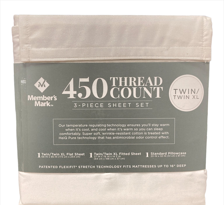 Member's Mark 450 Thread Count Solid Sheet Set, Twin/Twin XL, Arctic White