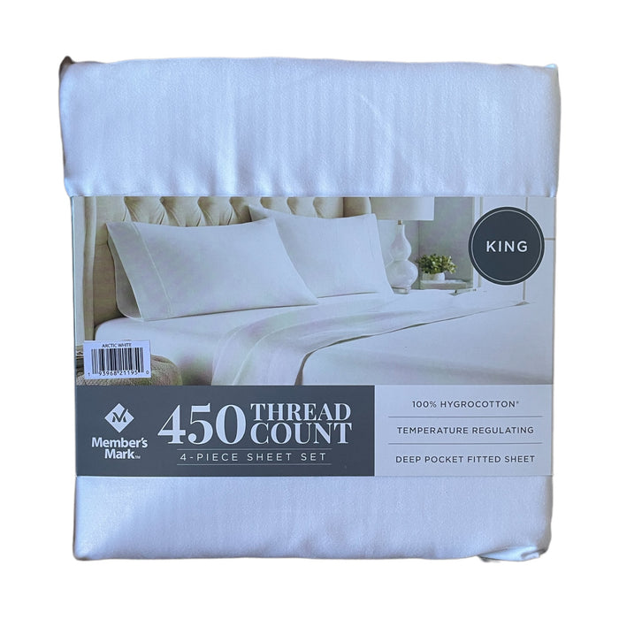 Member's Mark 450 Thread Count Solid Sheet Set, King, Arctic White