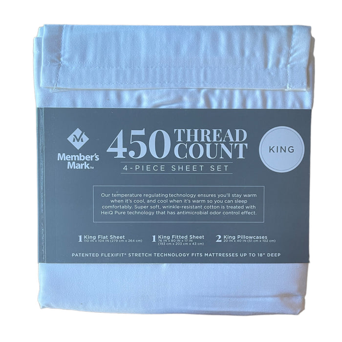 Member's Mark 450 Thread Count Solid Sheet Set, King, Arctic White