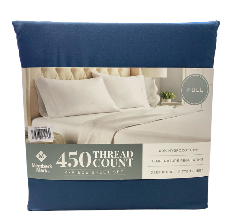 Member's Mark 450-Thread-Count Solid Sheet Set, Full, Washed Indigo