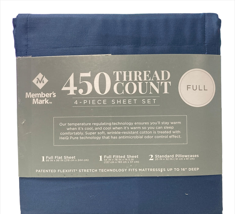 Member's Mark 450-Thread-Count Solid Sheet Set, Full, Washed Indigo