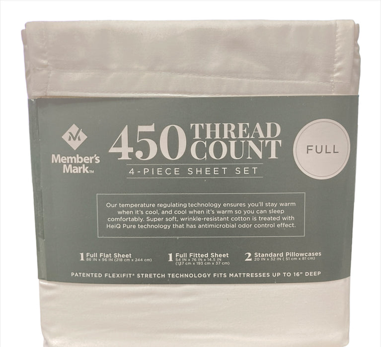 Member's Mark 450 Thread Count Solid Sheet Set, Full, Arctic White
