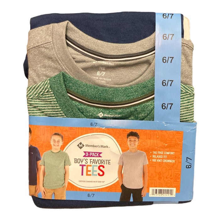 Member's Mark Boy's 3-Pack Favorite Short Sleeve Crewneck Tees