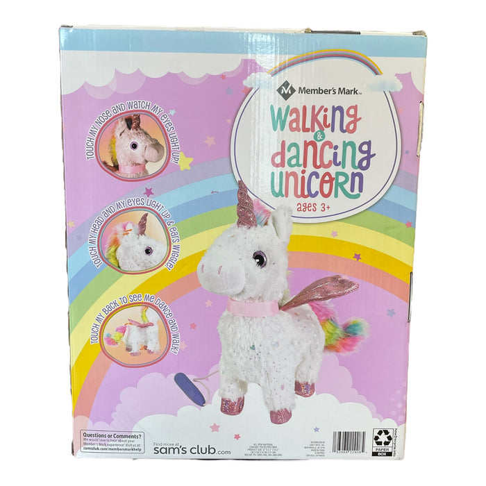 Member's Mark Walking & Dancing Shimmer Hearts Rainbow Plush Toy, White Unicorn