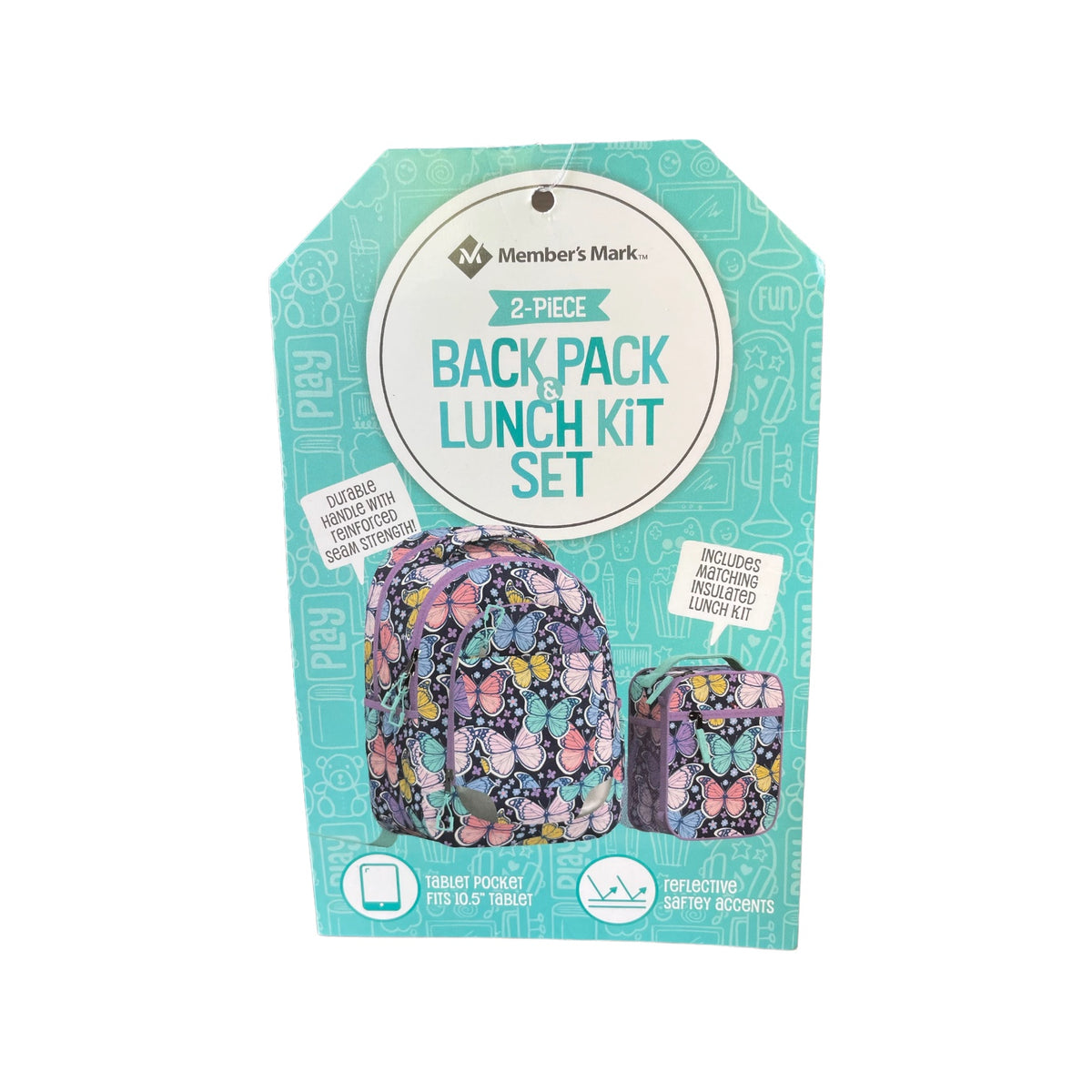 Member's Mark 2-Piece Backpack Set with Matching Lunch Kit, Butterflie ...
