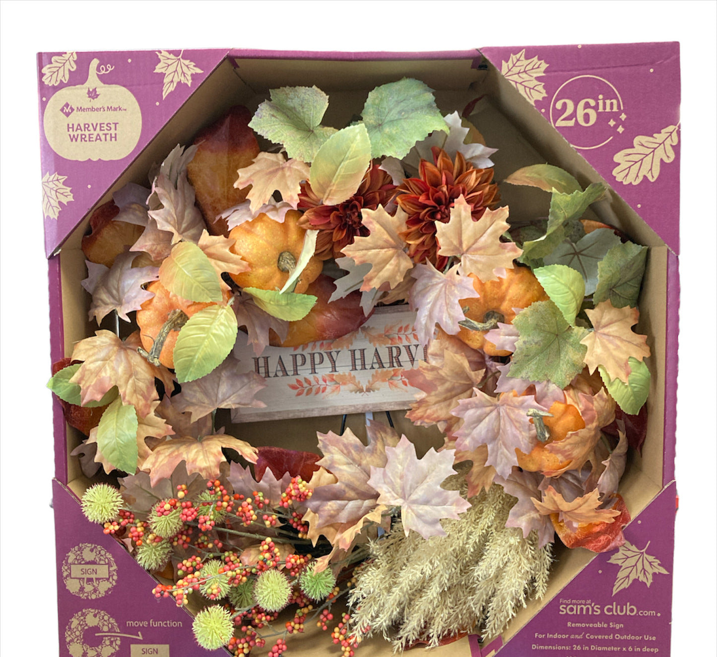 Member's Mark 26" Harvest Wreath - Foliage with Removeable Sign