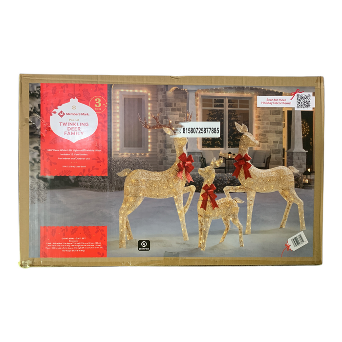 Member's Mark 3-Piece Pre-Lit Twinkling Gold Mesh Deer Family