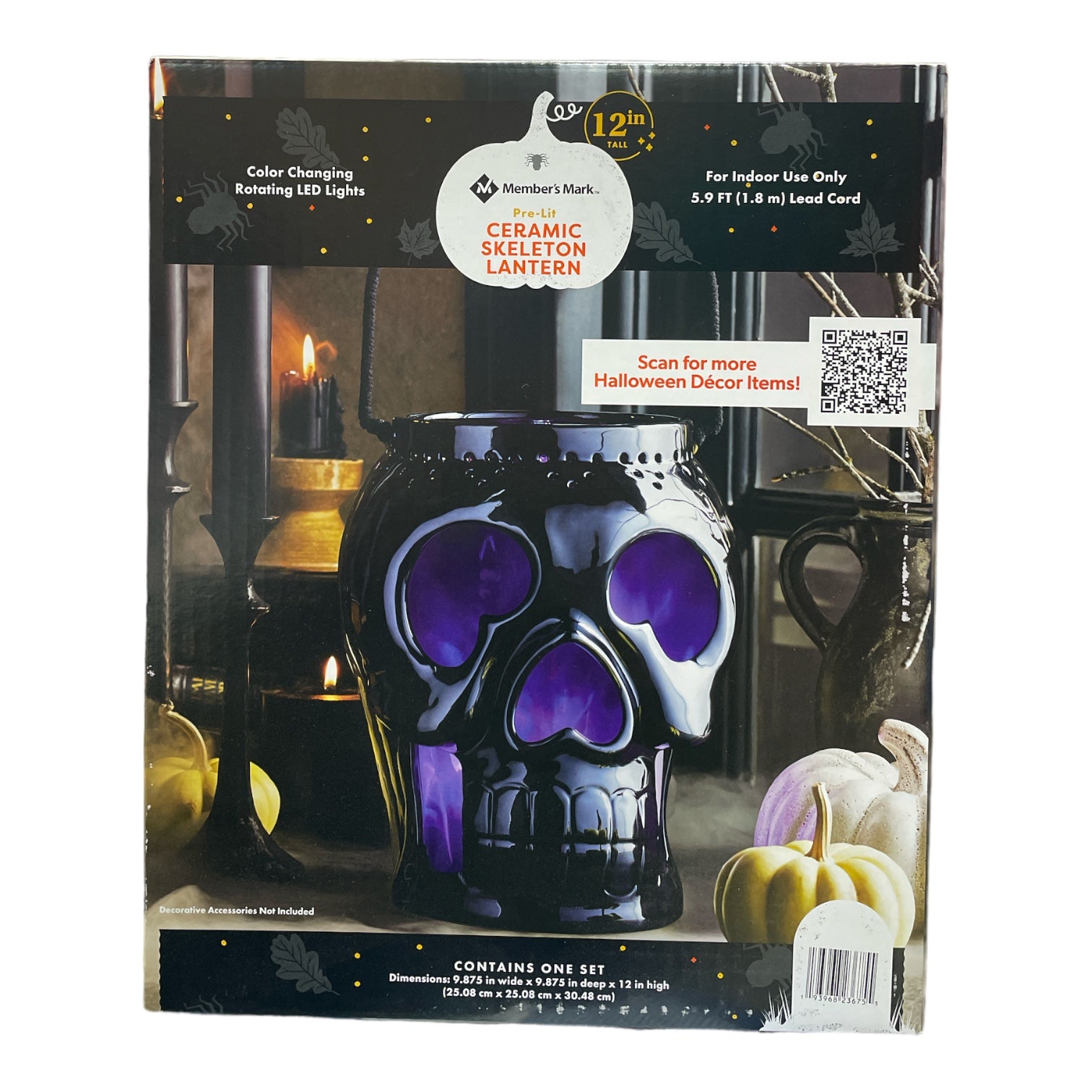 Member's Mark 12" Prelit Ceramic Skeleton Lantern, Black Ewirelessgear