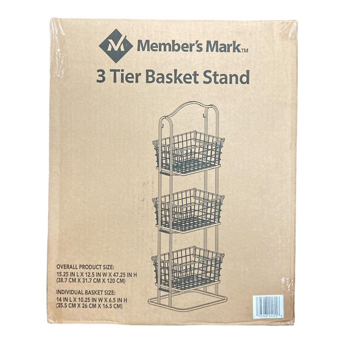 Member's Mark Hand Crafted 3-Tier Standing Black Wire Basket