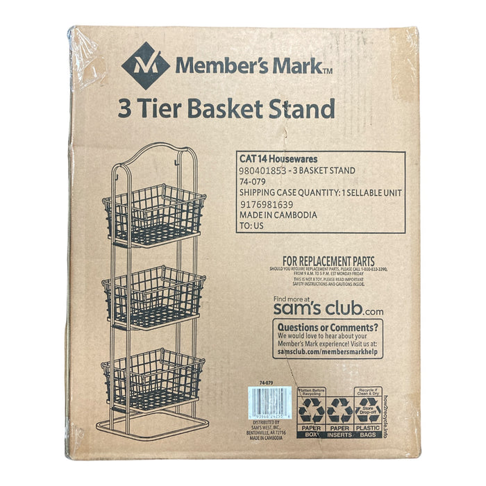 Member's Mark Hand Crafted 3-Tier Standing Black Wire Basket