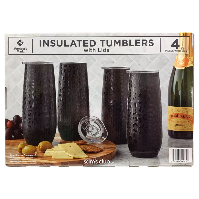 Member's Mark 14oz. 4-Pack Stainless Steel Insulated Tumblers, Black Leopard