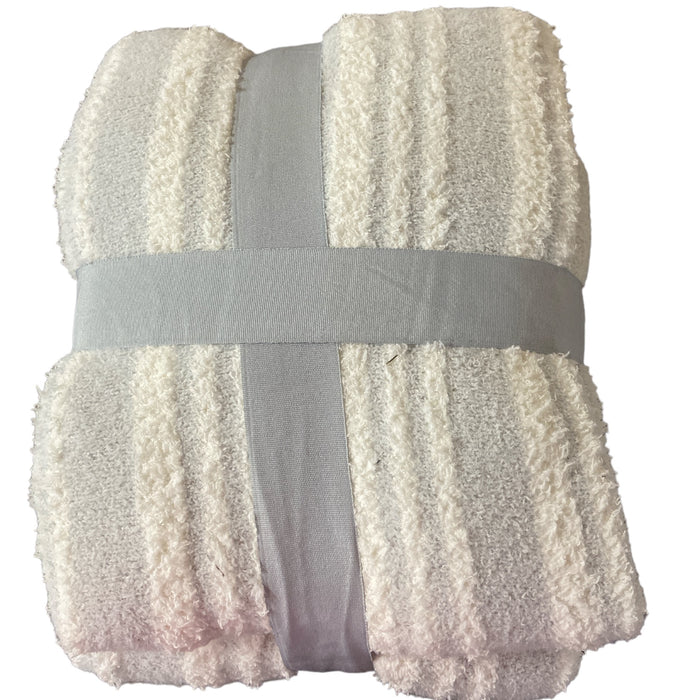 Member's Mark Luxury Premier Collection Cozy Knit Throw, Heathered Striipe Gray
