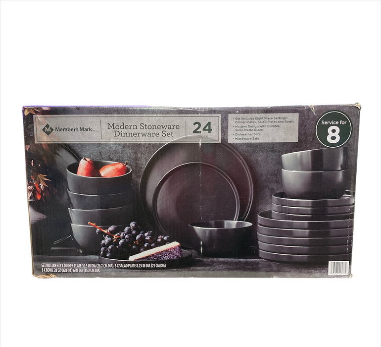 Member's Mark 24 Piece Artisan Collection Stoneware Dinnerware Set, Black