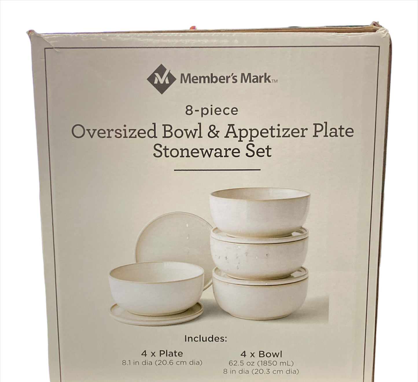 Member's Mark 8 Piece Oversized Bowl and Appetizer Stoneware Set, Cream