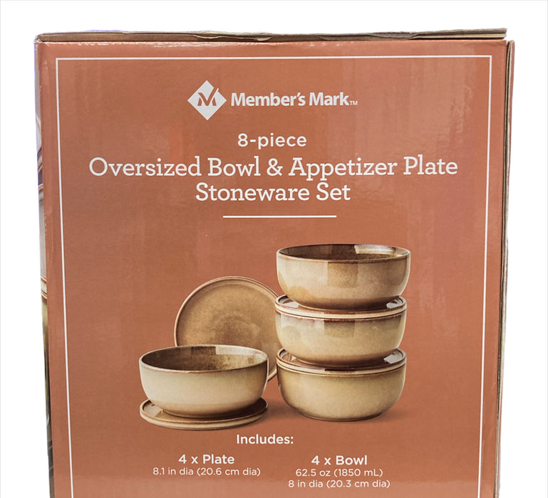 Member's Mark 8 Piece Oversized Bowl and Appetizer Stoneware Set, Tan