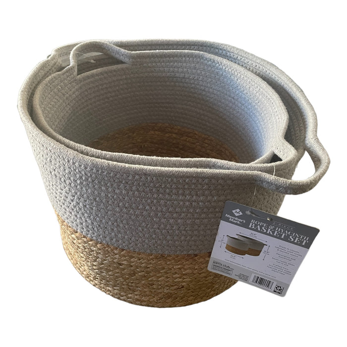 Member's Mark 2-Piece Cylinder Rope & Hyacinth Basket Set, Grey