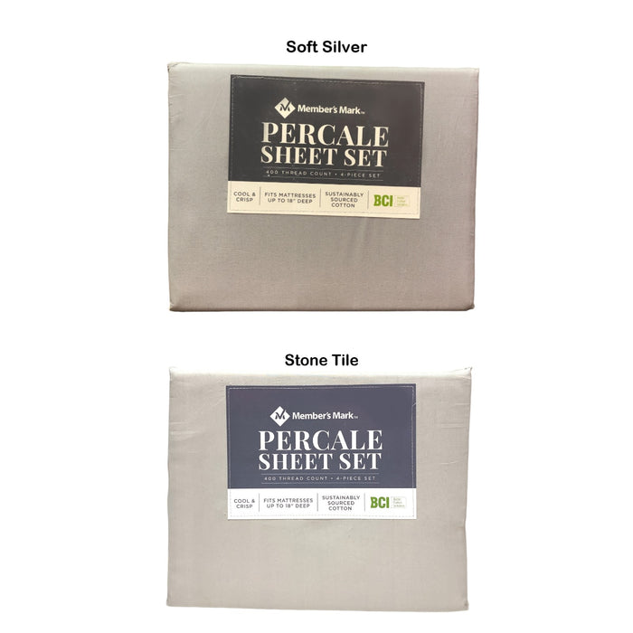 Member's Mark Percale 400 Thread Count Cool & Crisp 4-Piece Sheet Set