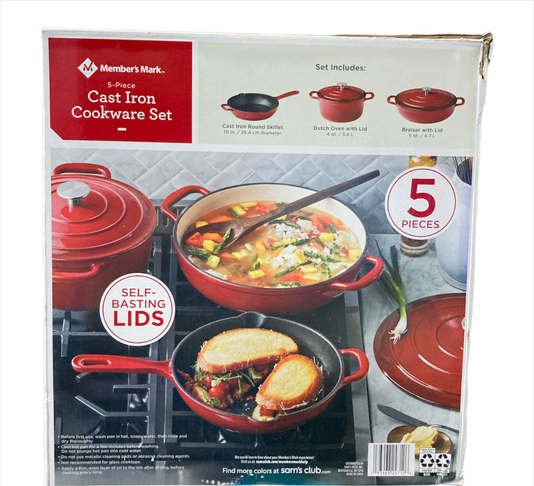 Member's Mark 5-Piece Enamel Cast Iron Set, Red