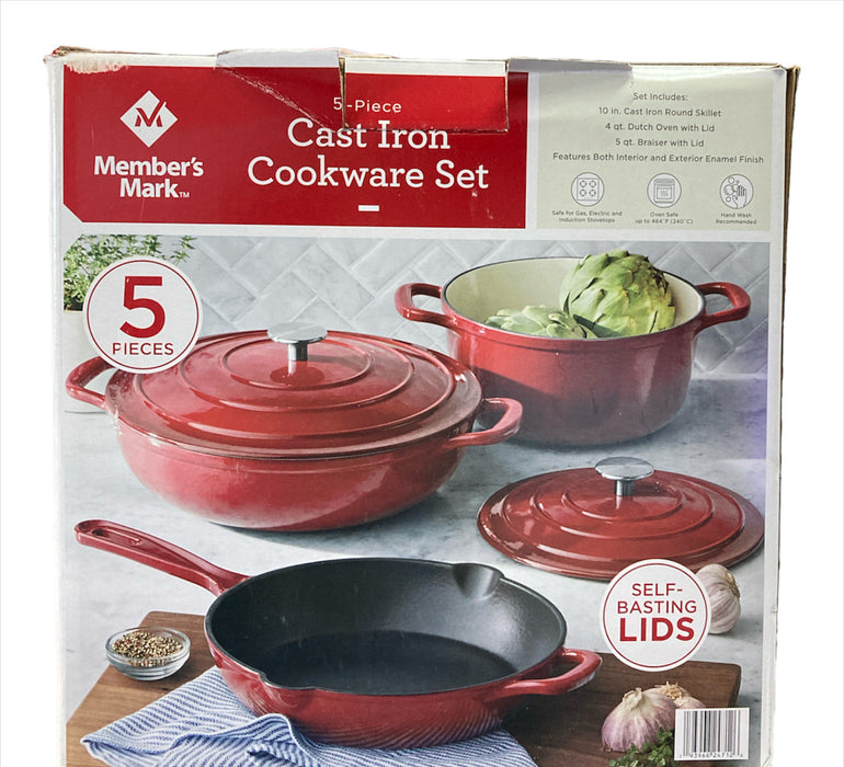 Member's Mark 5-Piece Enamel Cast Iron Set, Red