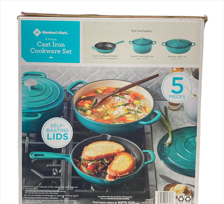 Member's Mark 5-Piece Enamel Cast Iron Set, Teal
