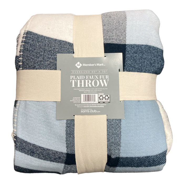Member's Mark Plaid Faux Fur Throw, 60"x70" (Blue)