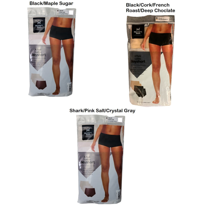 Member's Mark Ladies 4 Way Stretch Moisture Wicking Boyshorts, 4 Pack