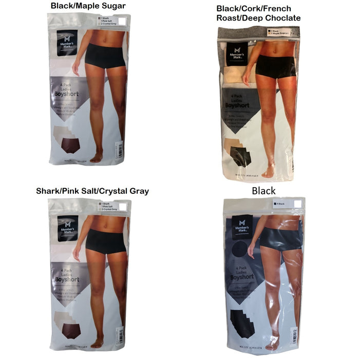 Member's Mark Ladies 4 Way Stretch Moisture Wicking Boyshorts, 4 Pack