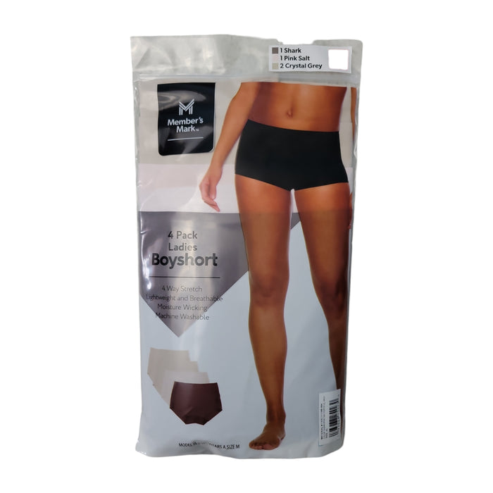 Member's Mark Ladies 4 Way Stretch Moisture Wicking Boyshorts, 4 Pack