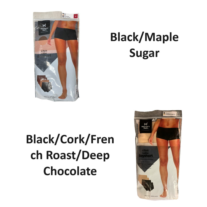 Member's Mark Ladies 4 Way Stretch Moisture Wicking Boyshorts, 4 Packll