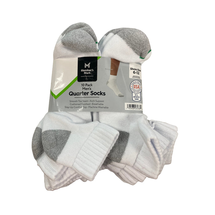 Member's Mark Men's Smooth Toe Seam Arch Support 10 Pack Quarter Top Sport Socks