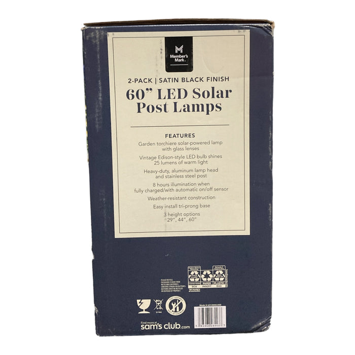 Member's Mark 2-Piece Draper Solar Lamp Set, Outdoor, Adjusts 29" - 60" Height