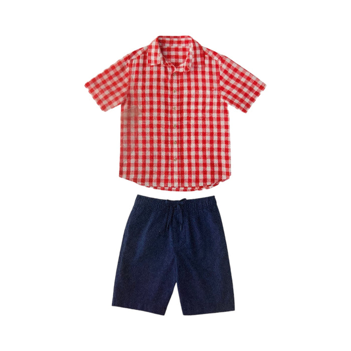 Member's Mark Boy's 2 Piece Button Short Sleeve Shirt Drawstring Short Set