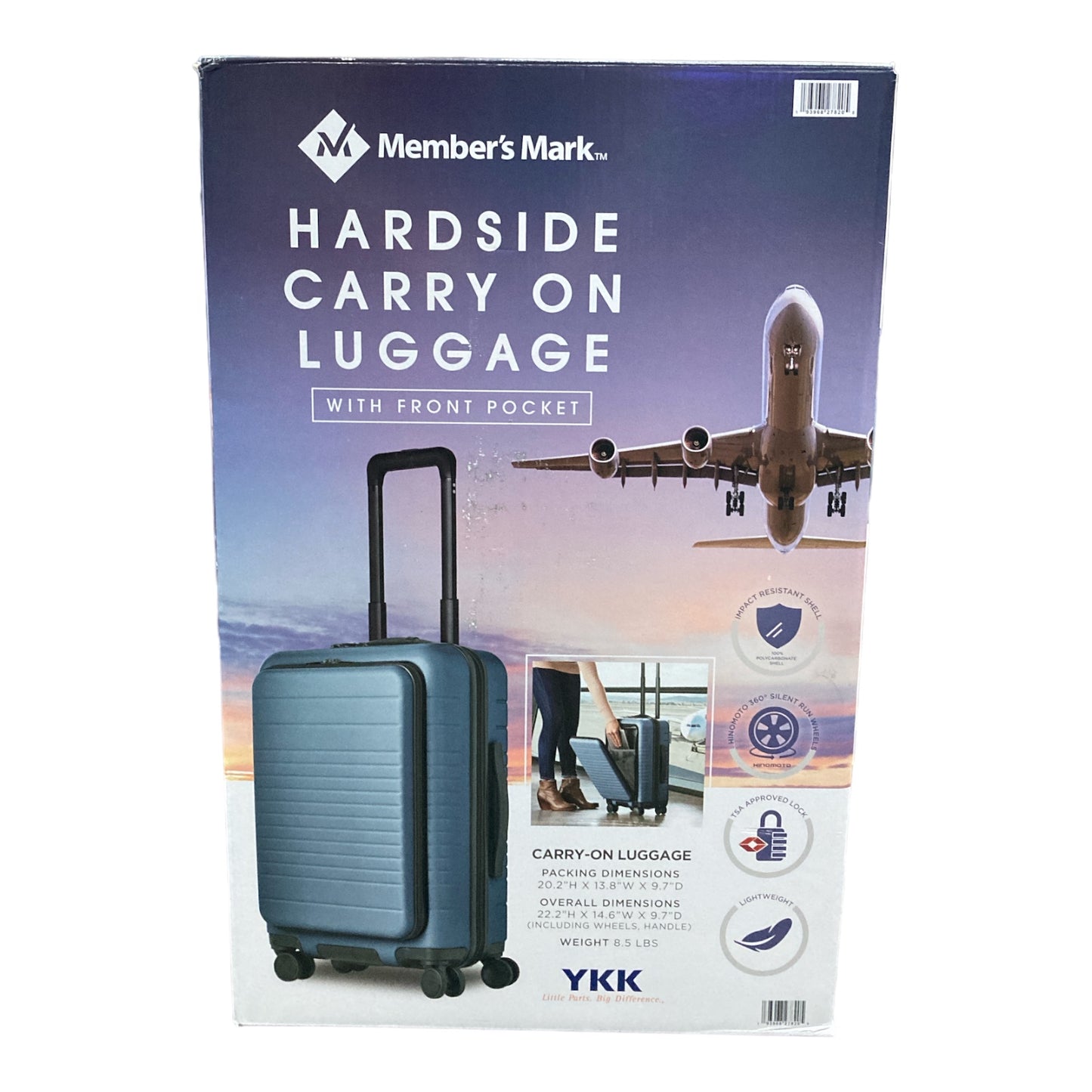 Member's Mark Hardside Carry-on Pro Spinner Suitcase With USB (Blue)