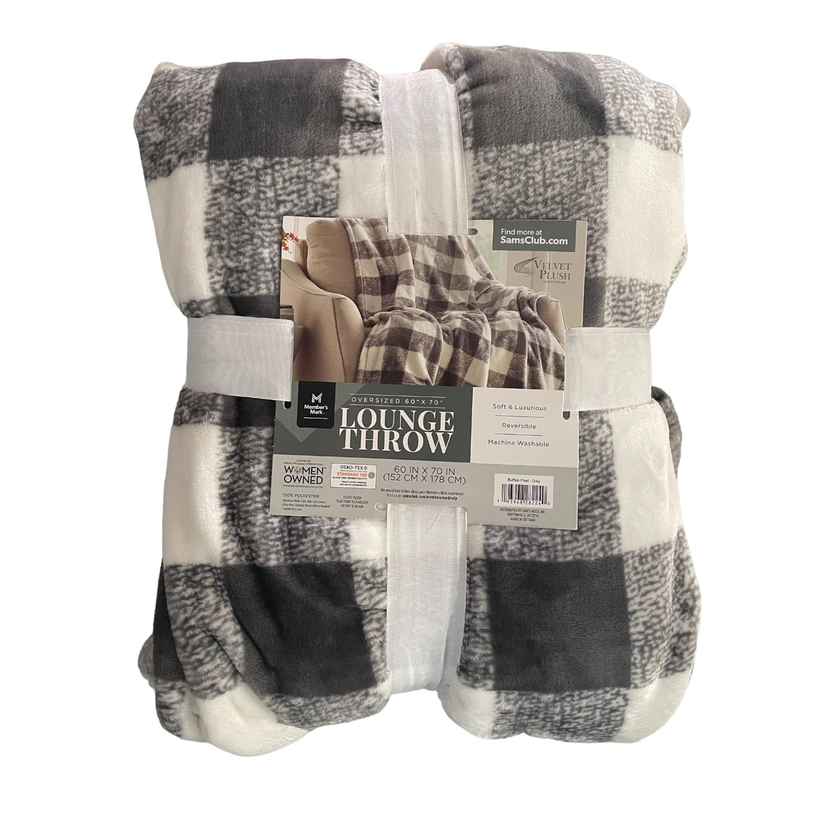 Member's Mark Oversized Lounge Throw Blanket, 60" x 70", Buffalo Plaid