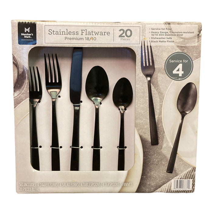 Member's Mark Premium 18/10 Stainless Steel 20 Piece Flatware Set (Matte Black)