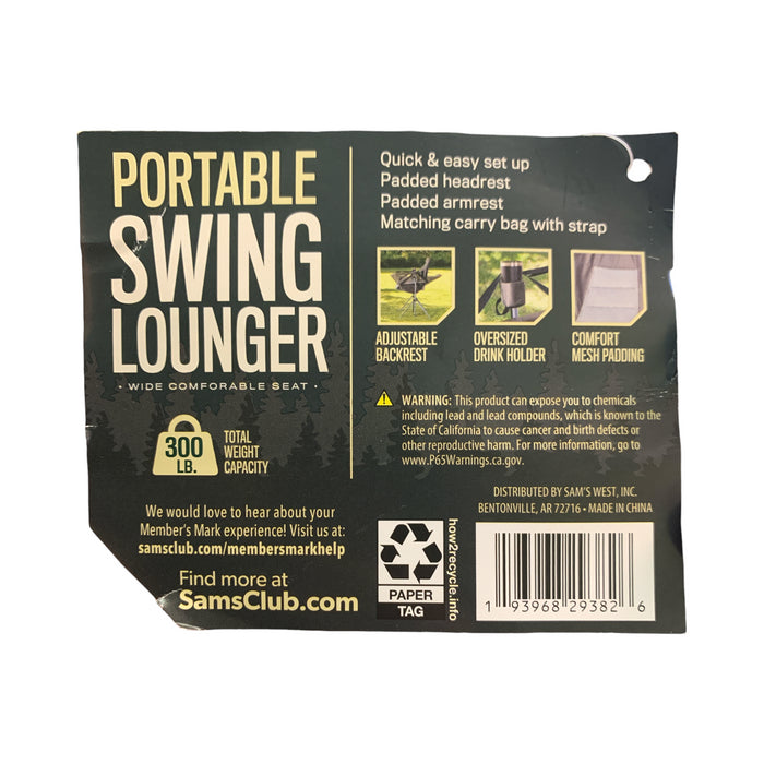 Member's Mark Portable Swing Lounger with Storage Bag, Grey