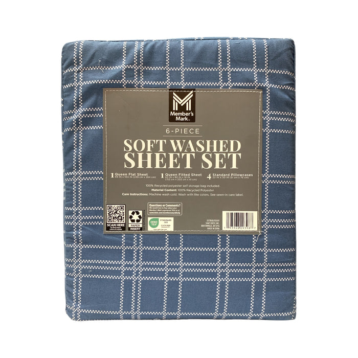 Member's Mark 6-Piece Soft Washed Sheet Set - Flat & Fitted Sheet, 4 Pillowcases
