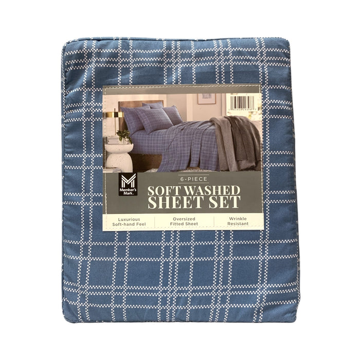 Member's Mark 6-Piece Soft Washed Sheet Set - Flat & Fitted Sheet, 4 Pillowcases