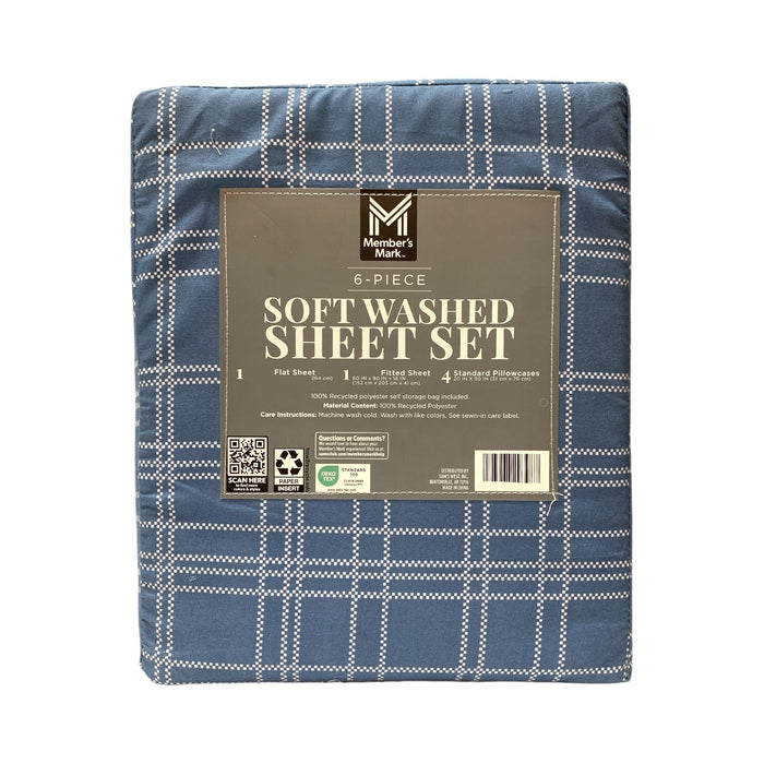 Member's Mark 6-Piece Soft Washed Sheet Set - Flat & Fitted Sheet, 4 Pillowcases