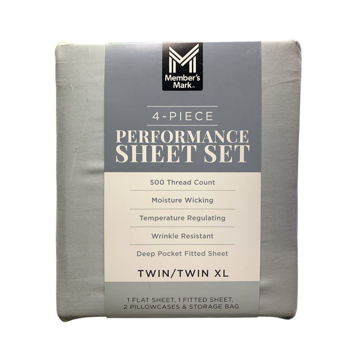 Member's Mark 500 Thread-Count Performance Solid Sheet Set, 6 Piece (Soft Silver, Twin/Twin XL)