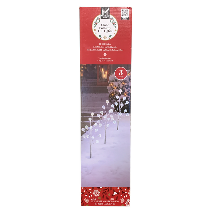 Member's Mark Globe Pathway LED Lights, 3 Pack, Cool White LED & Twinkle Effect