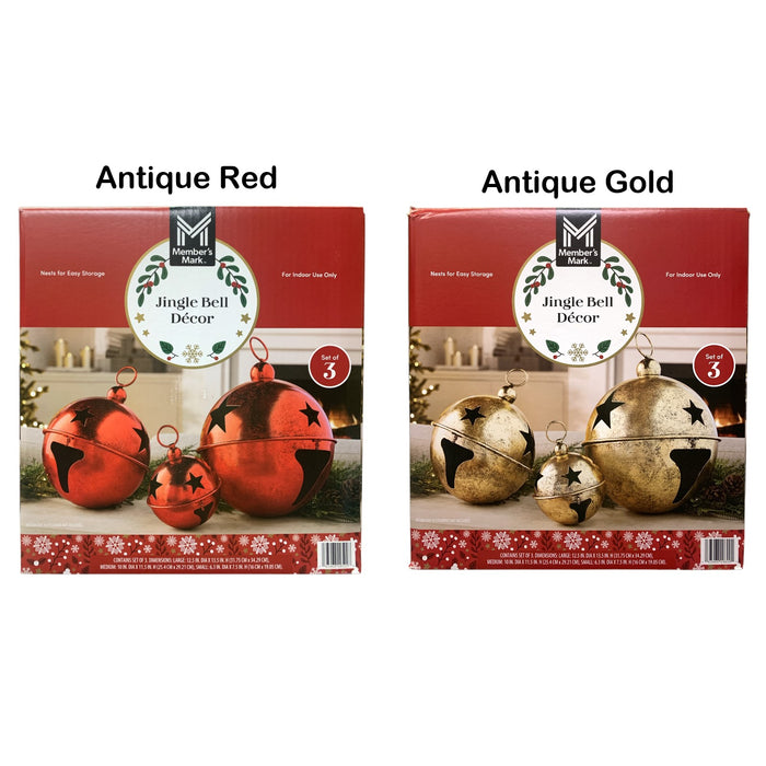 Member's Mark Holiday Jingle Bell Decorations, Antique-Finish, Set of 3