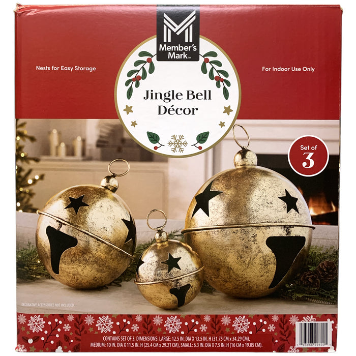 Member's Mark Holiday Jingle Bell Decorations, Antique-Finish, Set of 3
