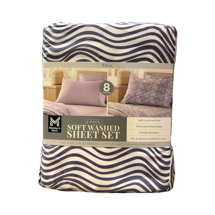 Member's Mark 8-Piece Soft Washed Sheet Set 2 Pack (Air Wave, Lavender, Full)