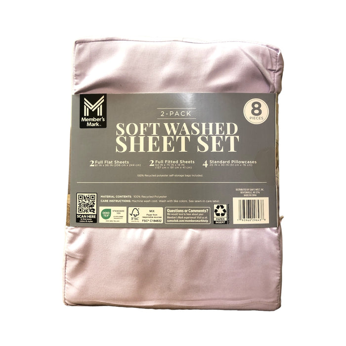 Member's Mark 8-Piece Soft Washed Sheet Set 2 Pack (Air Wave, Lavender, Full)
