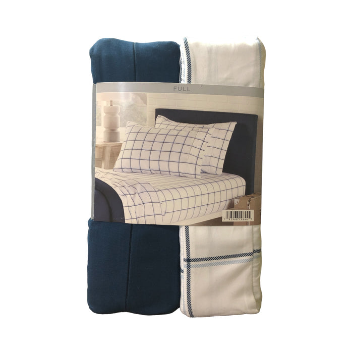 Member's Mark 8-Piece Soft Washed Sheet 2 Pack (Navy, White/Blue Plaid, Full)
