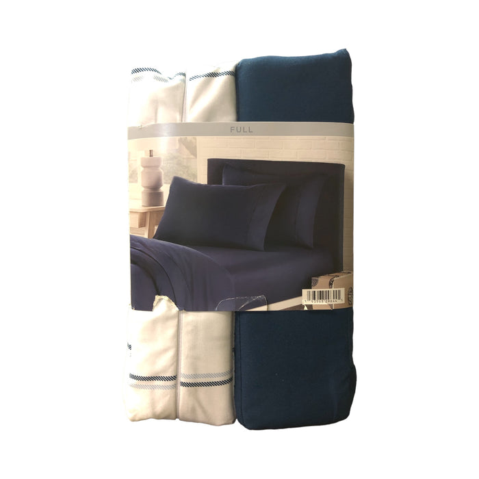 Member's Mark 8-Piece Soft Washed Sheet 2 Pack (Navy, White/Blue Plaid, Full)