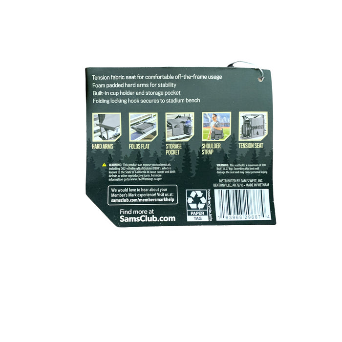 Member's Mark Lightweight Hard Arm Stadium Seat with Shoulder Carry Strap