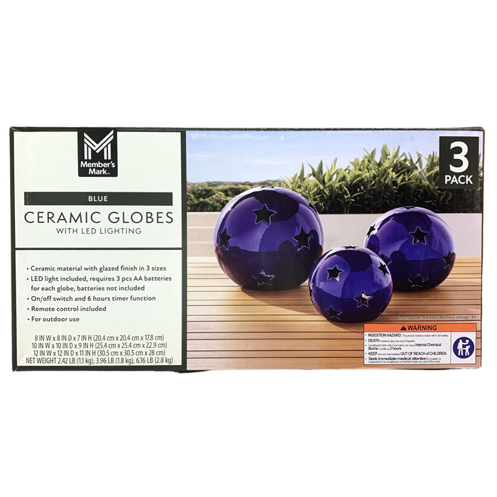 Member's Mark Decorative Outdoor Ceramic Globes with LED Lighting, Set of 3